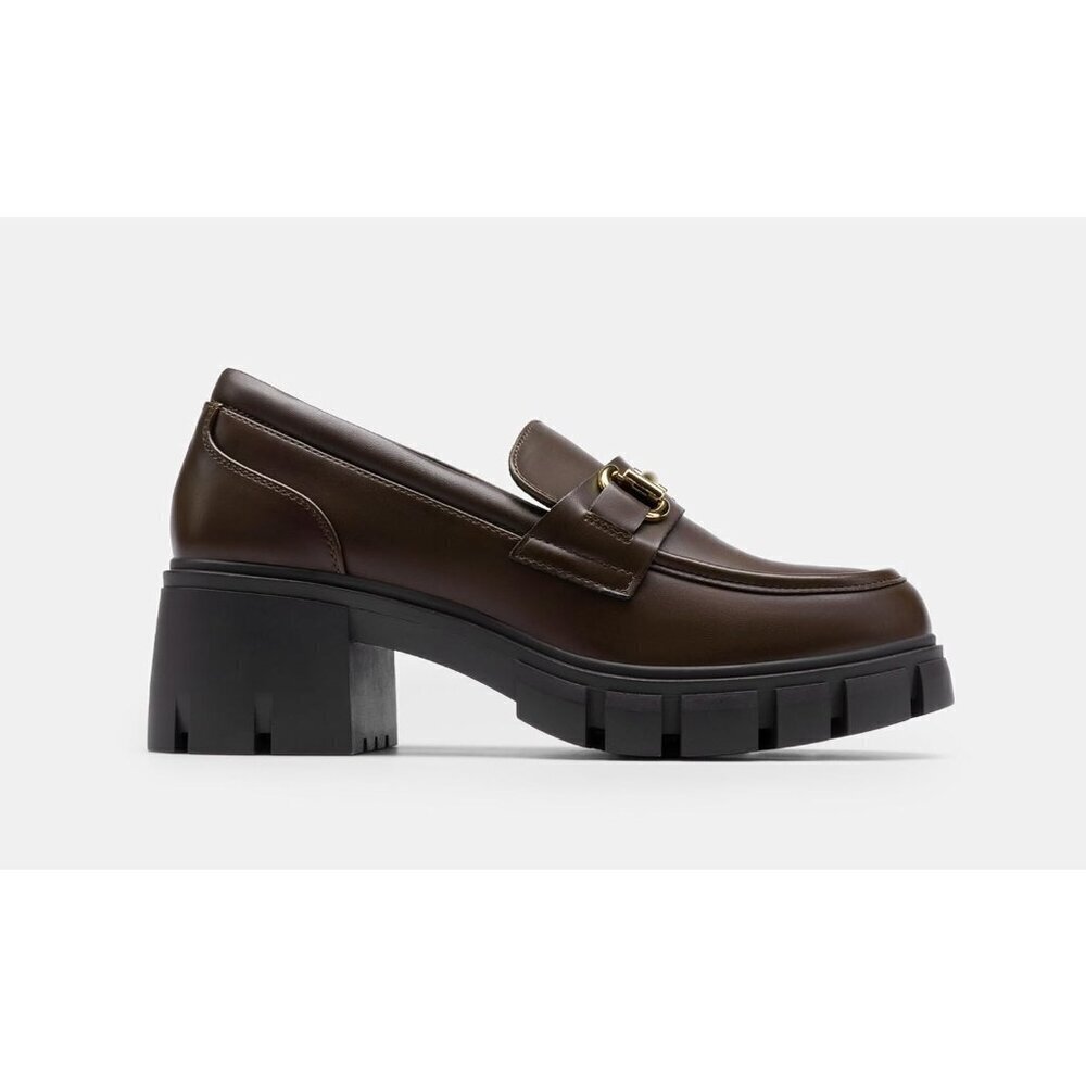 Dream Pairs Women Brown Platform Chunky Heeled Slip On Loafers with Horsebit - Picture 6 of 8